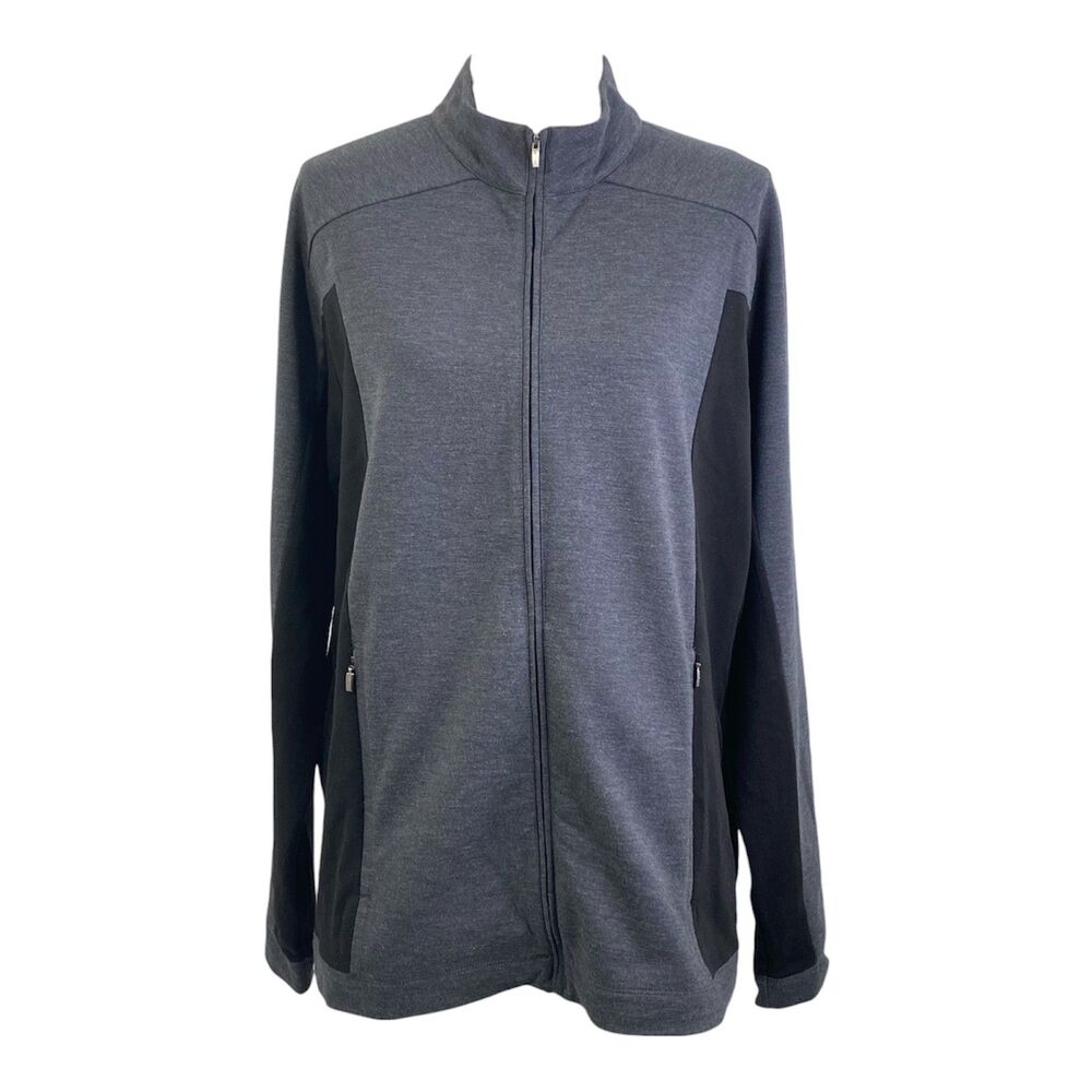 Adidas AdiPure Track Jacket Mens Medium Gray Black Full Zip Athletic Performance